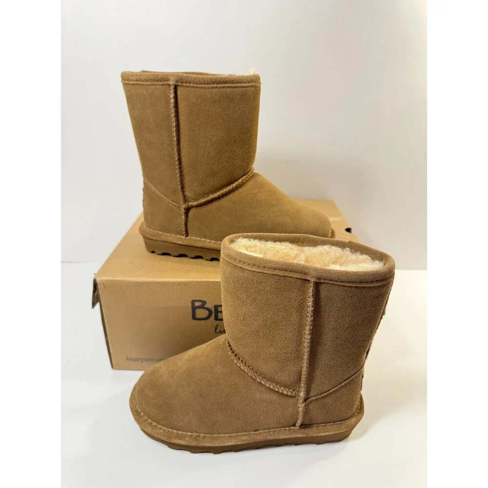 BEARPAW Elle Youth Hickory Size Cozy Suede Winter Boots for Kids US 13